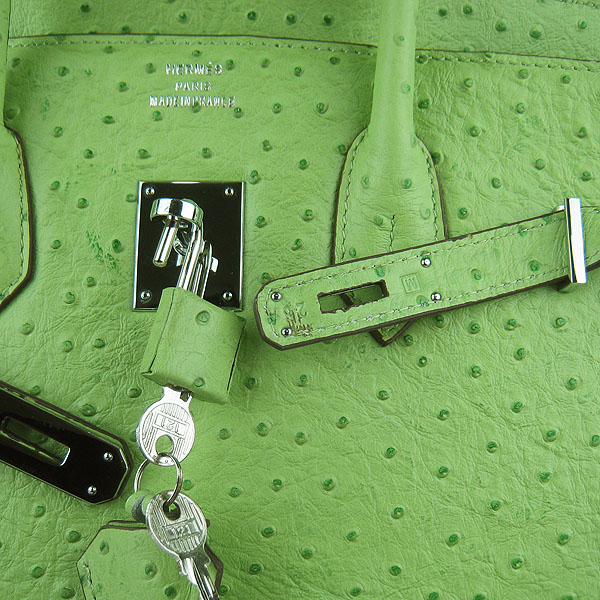 High Quality Fake Hermes Birkin 35CM Ostrich Veins Handbag Green 6089 - Click Image to Close